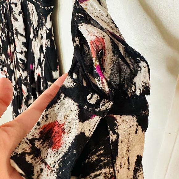 ALLSAINTS Lizia Wing Silver Studded Black Floral Asymmetrical Rocker Dress Size2 - Picture 9 of 14